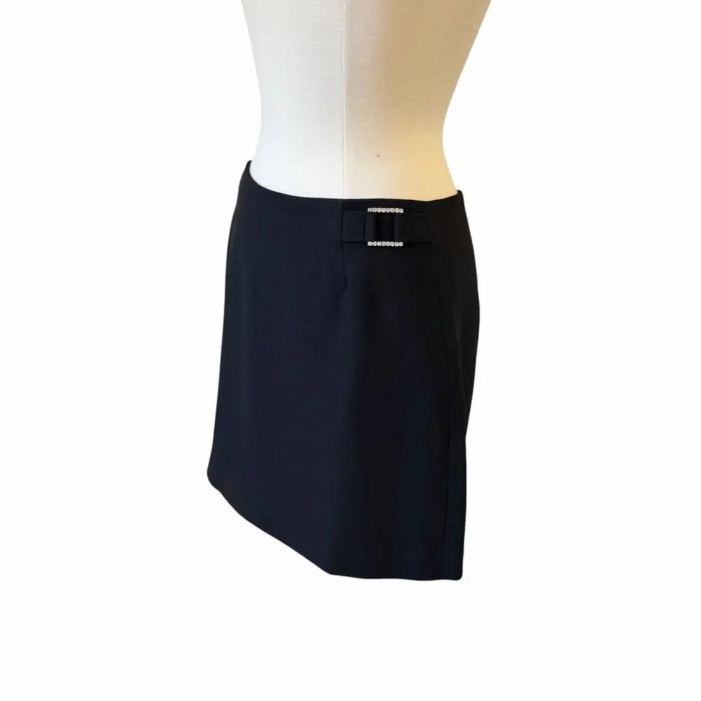 Vintage Y2K Bebe Black Rhinestone Buckle Low Rise Mini Skirt Size 4